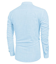 COOFANDY Men's Cotton Linen Henley Shirt Long Sleeve Hippie Casual Beach T Shirts (Large, Blue-001)