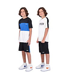 Hind 4-Piece Boys Basketball Shorts and Performance Athletic Shirt Set (Blue-White, 5-6)