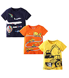 BIBNice Toddler Boys Summer Shirts Short Sleeve Clothes Kids Cotton Top 3 Packs Size 4T