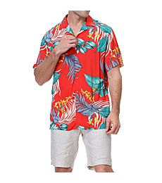 Damipow Hawaiian Shirts for Men Short Sleeve Aloha Beach Shirt Floral Summer Casual Button Down Shirts,Orange49690,4,L