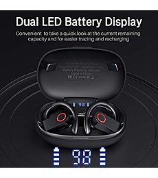 Wireless Earbuds, Bluetooth 5.0 Running Headphones Stereo Deep Bass Sport Earphones Built-in Mic Digital LED Display 30Hrs Playtime Headset with Ear Hooks for Sports Running Gym