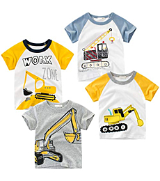 TABNIX Boys' 4-Pack Excavator Short Sleeve Crewneck T-Shirts Top Tee Size 2-7 Years Toddler Boys' Value Pack Cotton T-Shirt
