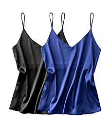 Ekouaer Basic 2 Pack Women's Silk Tank Top Ladies V-Neck Camisole Loose Sleeveless Blouse Tank Shirt