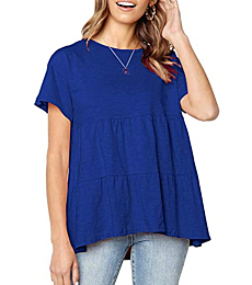 Sanifer Women's Peplum Tops Babydoll Summer Short Sleeve Ruffle Loose Shirt Tiered Blouse (M, Navy-A)