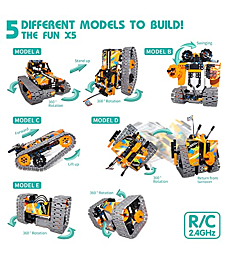 Coplus 5 in 1 Remote Control STEM Building Kit for Boys 8-12, RC Car/ Tank/ Robot/ Tracked Racer, 392 Pcs Educational Building Blocks for Kids Science Learning, RC Toy Gift Set for Boys & Girls