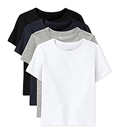 The Children's Place baby boys And Toddler Short Sleeve Basic Layering T-shirt T Shirt, Black/New Navy/Smoke/White 4 Pack, 3T US