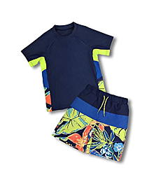 Boys Swimsuits 2 Piece Rash Guard Bathing Suit Long Sleeve Swimsuits Boys Trunks Sets for 5-14 Years Navy