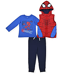 Marvel Spiderman Jogger Set for Boys, Hooded Vest, Long Sleeve Tee and Jog Pants for Kids, Size 6