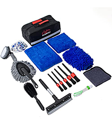 HLWDFLZ 27pcs Car Wash Cleaning Tools Kit Car Detailing Set - Blue Car Wash Kit Interior and Exterior with Car Detail Brushes, Tire Brush, Wash Mitt, Towels