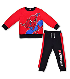Marvel Boy's 2-Piece Spider-Man Fleece Long Sleeve Shirt and Jogger Pant Set, Black/Red, Size 3T