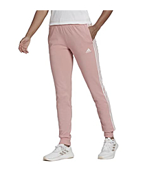 adidas Women's Standard Essentials Single Jersey 3-Stripes Pants, Wonder Mauve/White, X-Small
