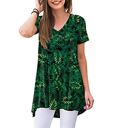POPYOUNG Women's Summer Casual T-Shirt V-Neck Short Sleeve Tunic Dress Tops for Leggings Loose Blouse Plus Size Shirt 3XL, Leaf Green
