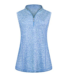 Viracy Workout Tops for Women, Ladies Sleeveless Running Shirts 1/4 Zip Up Quick Dry Relaxed Fit Breathable Tunic Tops for Leggings Light Stretchy Functional Cute Daliy Loungwear Blue Large