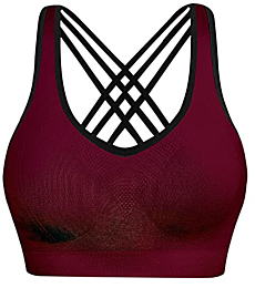 Padded Strappy Sports Bras for Women Medium Supportive Yoga and Workout Exercise Bra Pack of 5 Color Black Grey Blue White Red Size 2XL