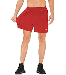 Cakulo Men's 5 Inch Running Tennis Shorts Quick Dry Athletic Workout Active Gym Training Soccer Shorts with Pockets Liner Red M