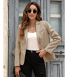 BZB Women's Casual Blazers Long Sleeve Lapel Open Front Work Office Bussiness Warm Blazer Jackets Khaki