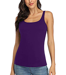 V FOR CITY Women's Tank Tops with Built-in Bra Purple Cotton Camisole Sleeveless Cami Shirts Purple