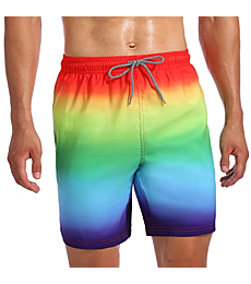 Biwisy Men's Quick Dry Swimming Trunks with Mesh Lining Swimsuit Print Swimsuit with Pockets Rainbow