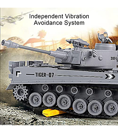 Dollox 1/18 Remote Control Tank 2.4Ghz, RC Military Toys German Tiger Army Battle Tank Vehicles with Smoke Launch Bullets, Rotating Turret, Light, Sound, Waterbomb RC Car Truck Toy for Kids Boys Girl