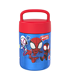 Zak Designs Kids' Vacuum Insulated Stainless Steel Food Jar with Carry Handle, Thermal Container for Travel Meals and Lunch On The Go, 12 oz, Spidey and His Amazing Friends