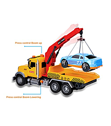 Big Tow Trcuks Toy Trucks with Hook and car for Boys Pull Back Trcuk Toys wiht Light and Sound for Kids (1:18 Plastic Tow Truck)