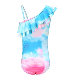 Aisyee Big Girls One Piece Tie Dye Swimsuits One Shoulder Bathing Suit for Kids Hawaiian Ruffle Swimwear Pink Size 12/10-12