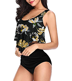 Angerella High Waisted Bikini Swimsuit for Women Comfy Tummy Control Two Piece Bathing Suits Bikini Sets Yellow Black Small