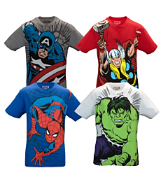Marvel Avengers Superheroes The Incredible Hulk Spider-Man Captain America Thor Boys 4 Pack T-Shirt Set (14/16)