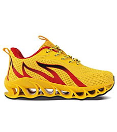 UMIYE Boys Girls Shoes Running Sneakers Breathable Lace up Walking Shoes for Little Kid/Big Kid Yellow
