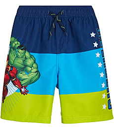 Marvel Boys’ Avengers UPF 50+ Swim Trunk Bathing Suit - Hulk, Captain America, Iron Man (2T-12), Size 7, Navy Avengers Multi Stripe