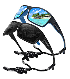 STORYCOAST Polarized Sports Sunglasses for Men Women Unbreakable Frame Cycling Fishing Driving Black+Blue Mirror 2Pack