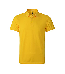YUEZOON Men's Performance Short Sleeve Golf Polo Shirts Casual Moisture Wicking Quick Dry Collared Athletic T-Shirts (Yellow, Medium)