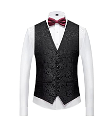 Mens Suits Regular Fit 3 Piece Skinny Tuxedo Blazer Waistcoat Pants Shawl Lapel Paisley Suits Men for Wedding Black
