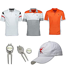 Stylish Men's Dri-Fit Two-Sided Golf Shirts, Golf Tees with Free Golf Hat & Ball Marker 1-3 T-Shirts + Golf Hat + Divot Ball Marker, XX-Large