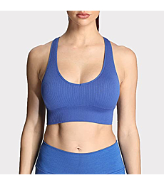 Aoxjox Women's Workout Ribbed Seamless Sports Bras Fitness Running Yoga Crop Tank Top (Dazzling Blue, Small)