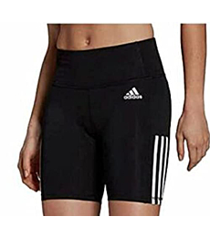 adidas Womens 3 Stripe High Waist Bike Shorts (Black/White, X-Small)