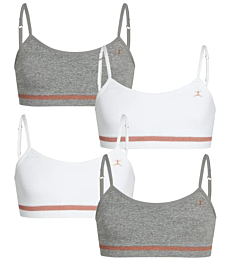 Danskin Girl's Training Bra - Seamless Crop Sports Bra with Removable Pads (4 Pack), Size 32, Light Heather Grey/White