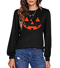 Halloween Shirt for Ladies Funny Graphic Pumpkin Costume Boo Fall Casual Big Sleeve Top Black M