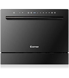 COSTWAY Countertop Dishwasher, 6 Place Setting Built-in Dishwasher with 72 H Preserve, Air Dry Function, LED Touch Control and 5 Washing Programs,for Apartments, Dorms, and RVs (with doorknob)
