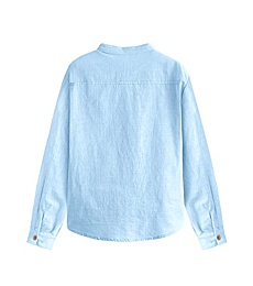Inorin Boys Button Up Henley Shirt Long Sleeve Lightweight Linen Cotton Dress Shirts Tees Tops with One Pocket Sky Blue