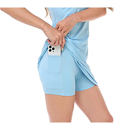 HDE Womens Exercise Workout Dress with Built-in Shorts Sleeveless Athletic Dresses for Golf Tennis Blue - L