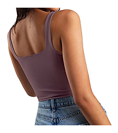 Artfish Women's Sleeveless Strappy Seamless Crop Tank Tops Square Neck Workout Fitness Basic Cropped Camis Dusty Lavender, XS