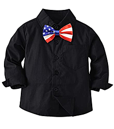 Boys Dress Clothes Set, 2PCS Formal Shirt with Bowtie + Suspender Pants Clothing Outfits for Boys， Black 1， 3-9 Months = Tag 60
