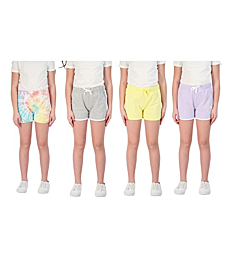 Star Ride Sweet Butterfly 4PK Girls Athletic Shorts, Dolphin Yoga Shorts, Girls Workout Clothes (Lavender-Yellow-Grey-Tie Dye, 6X)