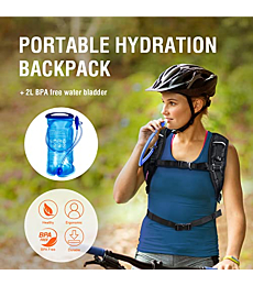 TOURZOO Hydration Backpack with 2L BPA Free Bladder, Water Backpack, Lightweight Waterproof Hiking Backpack with Hydration Bladder, for Outdoor Running,Camping,Climbing