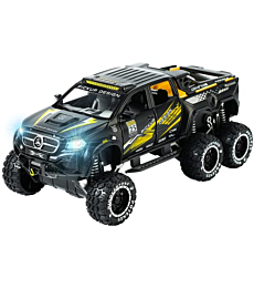SUWOZYAN Pickup Truck Toy Refitted 6x6 Off-Road Model Car 1/24 Scale Monster Trucks DieCast Metal Model Cars with Sound and Light for Kids Age 3 Year and up Black