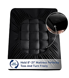 ELEMUSE Twin Black Cooling Mattress Topper for Back Pain, Extra Thick Mattress pad Cover, Plush Soft Pillowtop with Elastic Deep Pocket, Overfilled Down Alternative Filling