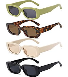4 Pieces Retro Sunglasses Vintage Sunglasses Small Square Rectangle 90s Glasses Trendy Y2K for Women Aesthetic Accessories