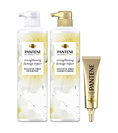 Pantene Shampoo and Conditioner with Castor Oil and Hair Treatment Set, Sulfate Free, Nutrient Blends Fortifying Damage Repair