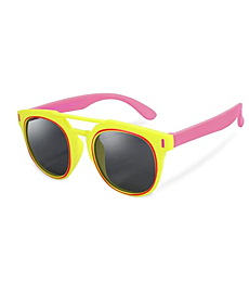 FEISEDY Kids Polarized Sunglasses for Girls Boys Sunglasses Rubber Round Frame UV400 Age 5-12 B2818